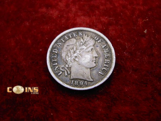 Lot 36-486529 - BETTER DATE 1894 Silver Barber Dime.