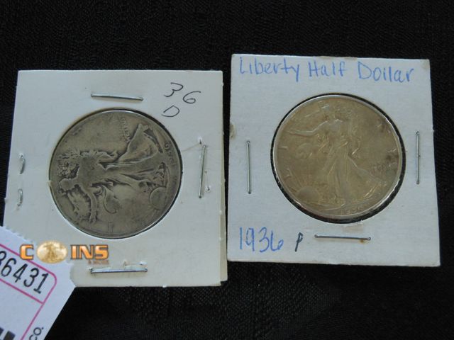 Lot 36-486431 - 1936-D and 1936 Silver Walking Liberty Half Dollars.