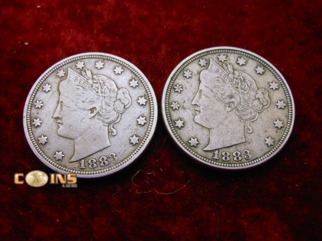 Lot 36-238219 - Lot of Two 1883 No Cents Liberty Head or "V" Nickels.