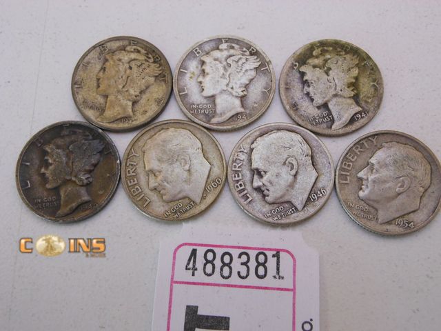 Lot 36-488381 - Lot of Seven Silver Dimes.