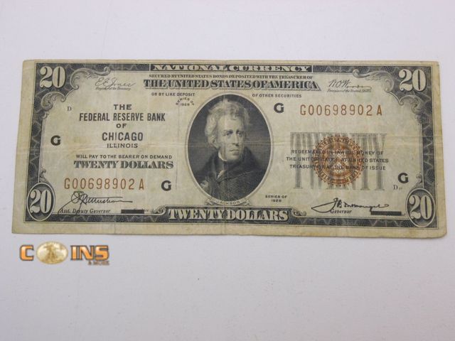 Lot 36-486277 - Better 1929 Brown Seal $20 National Currency Note.