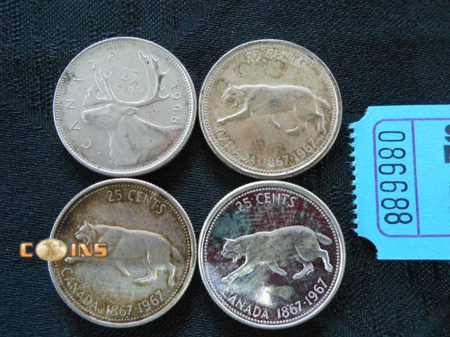 Lot 36-086688 - Lot of Four Silver Canadian Quarters.