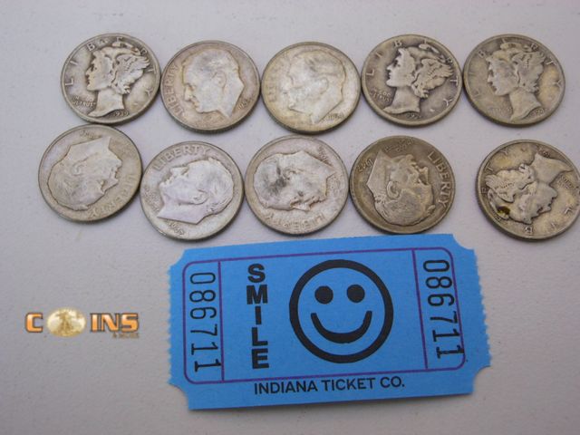 Lot 36-086711 - Lot of Ten Assorted Silver Dimes.