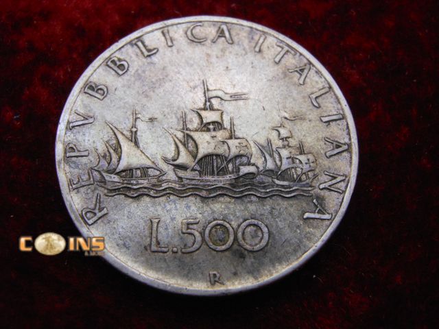 Lot 36-086742 - 1959 R Italy 500 Lira Silver Coin Columbus Ships.