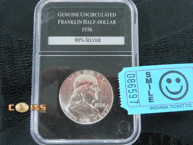 Lot 36-086597 - UNC/BU 1956 Silver Franklin Half Dollar, Slabbed.