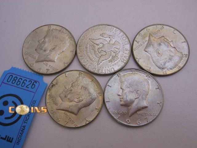 Lot 36-086626 - Lot of Five Assorted Silver Kennedy Half Dollars, See Pictures For Dates.