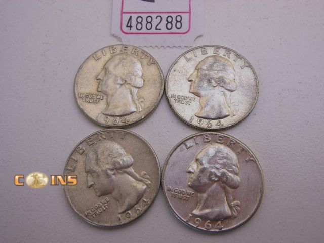 Lot 36-488288 - Lot of Four Silver Washington Quarters, Pictured.