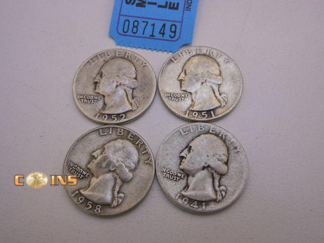 Lot 36-087149 - Lot of Four Silver Washington Quarters.