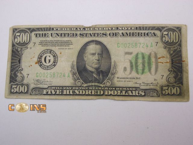 Lot 36-488276 - 1934-A $500 Federal Reserve Note.
