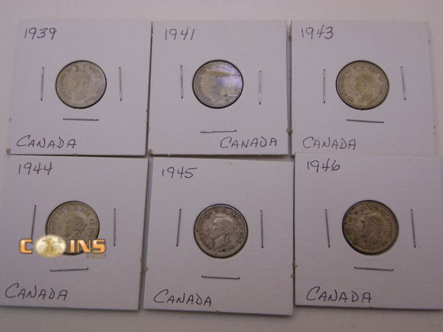 Lot 36-486628 - Lot of Six Silver Canadian Dimes, Carded.