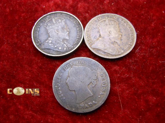 Lot 36-489159 - Lot of Three Silver Canadian Five Cent Pieces.