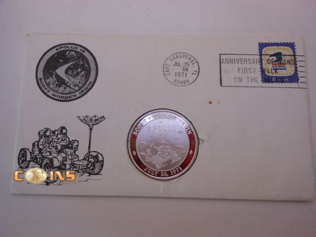 Lot 36-238282 - BETTER Apollo 15 FDC with .999 Silver Medallion...PS..Astronaut Worden from Grand Rapids...