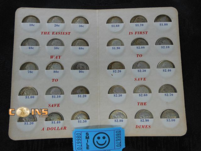 Lot 36-086670 - Thrift Federal Savings Booklet With 30 Silver Dimes, See All Pictures.