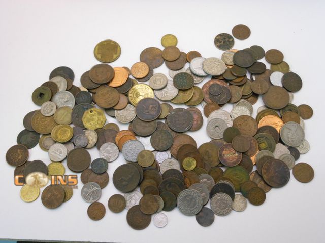 Lot 36-487872 - Large Lot of Assorted Foreign Coins, Many Older Dates, Silver Likely.  Total Weight 40 Troy Ounces.