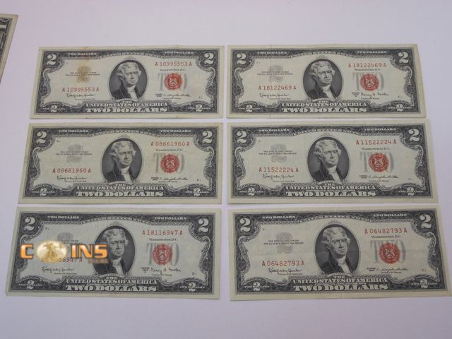 Lot 36-486230 - Lot of Six Red Seal $2 United States Notes.
