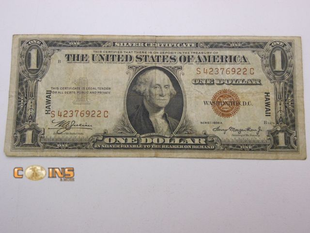 Lot 36-486609 - 1935A Brown Seal WWII Emergency Issue HAWAII Overprint $1 Silver Certificate.