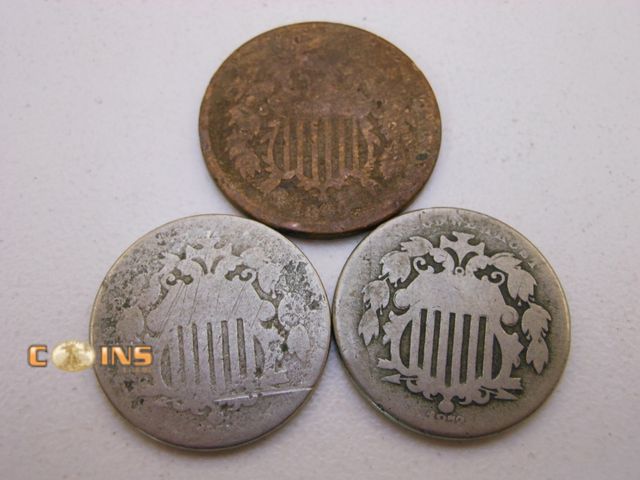 Lot 36-086729 - US Type Coin Lot.  Two Shield Nickels and US Two Cent Piece, See Pictures For Dates.
