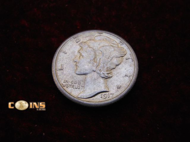 Lot 36-486530 - AU 1917-S Silver Mercury Dime.  Fantastic Eye Appeal.