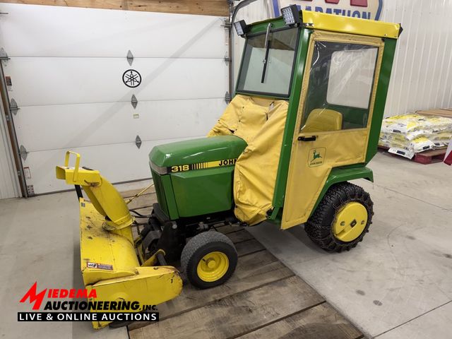 Lot 4-27 - 1992 John Deere 318 Compact Tractor w/ Snowblower, Mower Deck & Cab