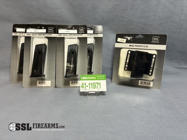 Lot 41-11971 - Glock, G44 - 22LR, 10 Round Magazine (x5). Glock OEM Magazine Pouch Size L (x2).