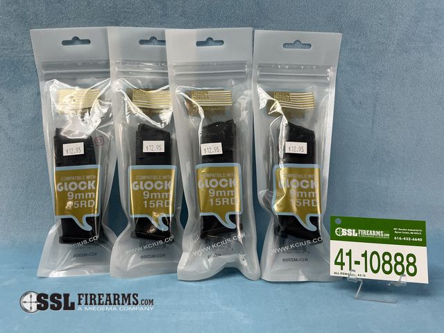 Lot 41-10888 - Lot of (4) 15 RND 9MM KCI Glock 19 Compatible Magazines