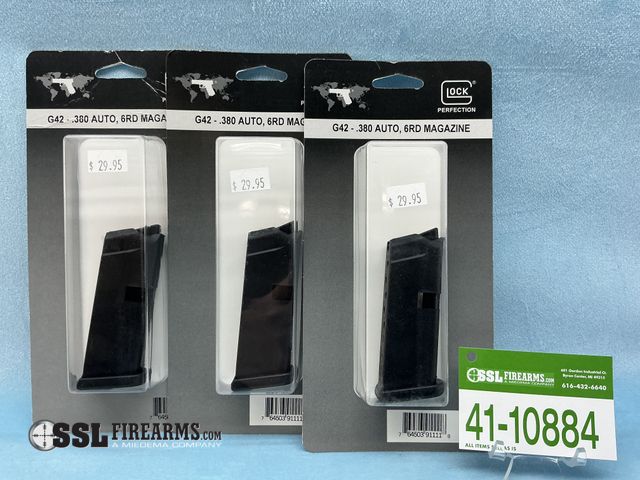 Lot 41-10884 - Lot of (3) 6 RND .380 ACP Glock 42 Magazines