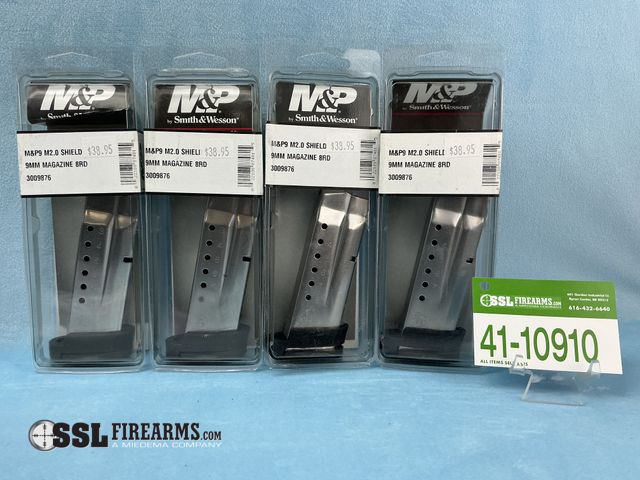 Lot 41-10910 - Lot of (4) 8 RND 9MM Smith &amp; Wesson M&amp;P9 Shield 2.0 Magazines