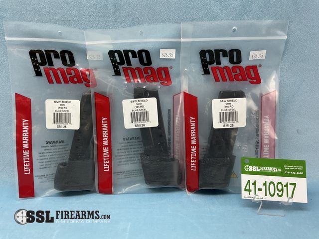 Lot 41-10917 - Lot of (3) 10 RND 9MM Pro Mag Magazines For Smith &amp; Wesson M&amp;P9 Shield