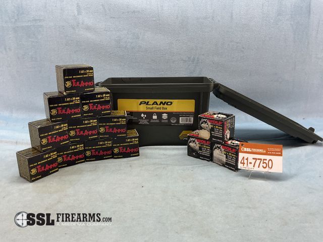 Lot 41-7750 - Mixed Lot of (260) 7.62.39mm Rifle Rounds and Ammo Can: Ten (10) boxes of TulAmmo, 7.62x39mm, 122GR,...