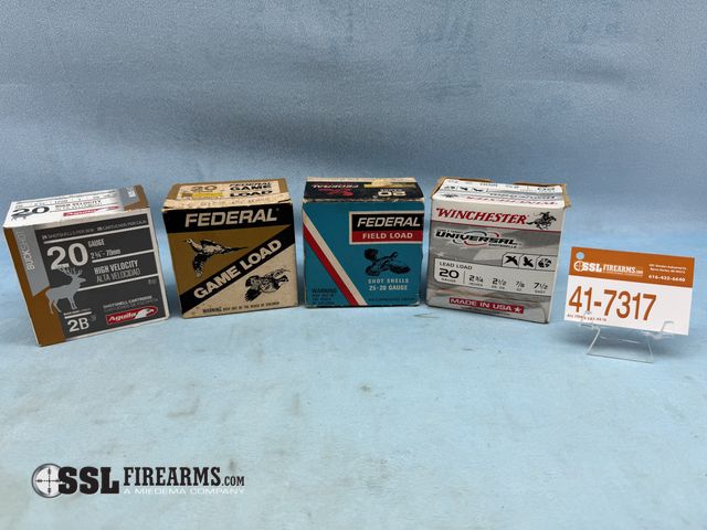 Lot 41-7317 - Mixed Lot of (80) 20 Gauge Shotshells. Includes (20) Aguila 2 3/4", (20) Winchester 2 3/4", (20) Fed...