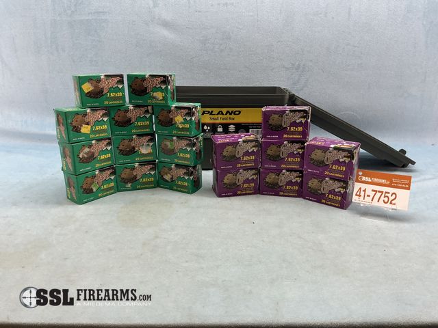 Lot 41-7752 - Lot of (220) 7.62x39, 123GR, Rifle Ammunition, to include Ammo Can: Eleven (11) boxes of Brown Bear,...