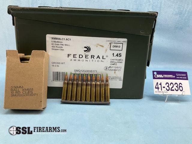 Lot 41-3236 - Lot of (420) RNDS Federal Green Tip 62 GR FMJ Ball 5.56 NATO Ammunition - XM855LC1 AC1