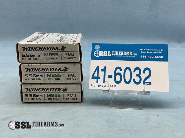 Lot 41-6032 - Lot of (60) RNDS Winchester 62 GR Green Tip 5.56 NATO Ammunition