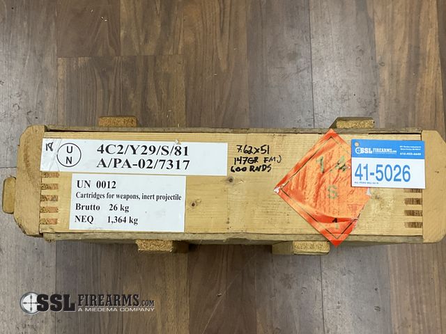 Lot 41-5026 - Lot of (600) RNDS 147 GR FMJ 7.62x51mm Ammunition