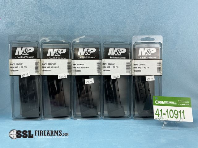 Lot 41-10911 - Lot of (5) 12 RND 9MM Smith &amp; Wesson M&amp;P9 Compact Magazines