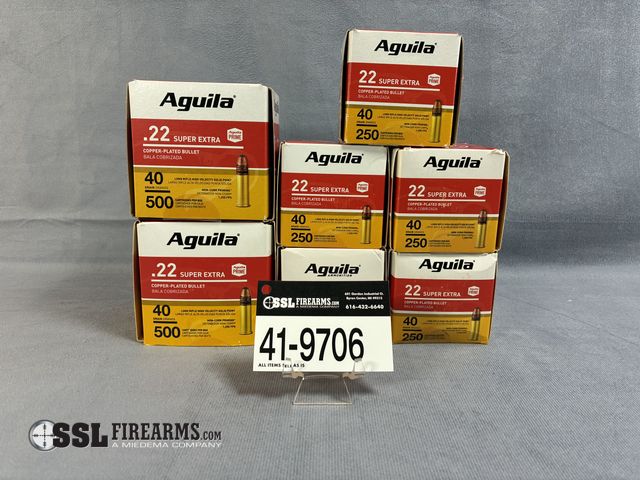 Lot 41-9706 - Lot of (2250) Aguila, .22 Super Extra, 40gr, Copper-Plated ammunition.