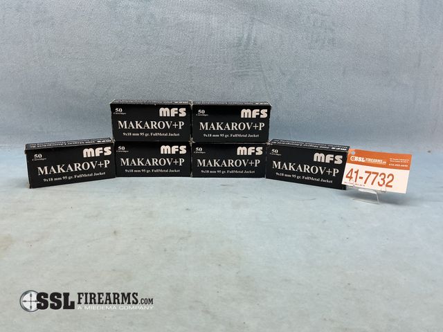 Lot 41-7732 - Lot of (300) MFS Makarov + P 9x18mm Cartridges. 95 Gr FMJ