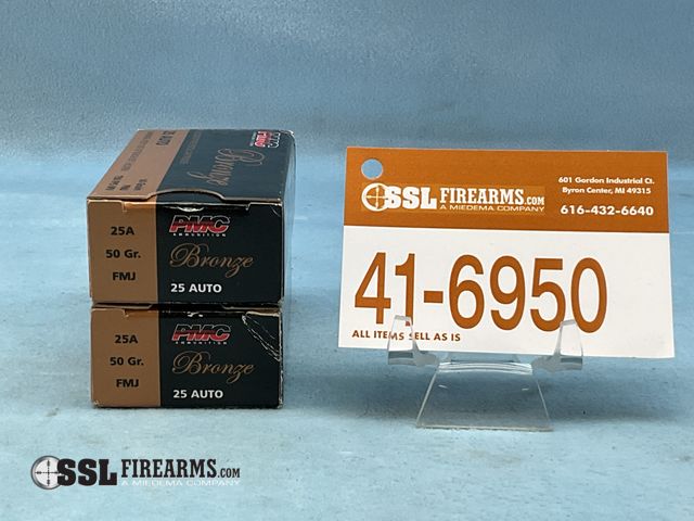 Lot 41-6950 - Lot of (100) RNDS PMC 50 GR FMJ .25 Auto Ammunition