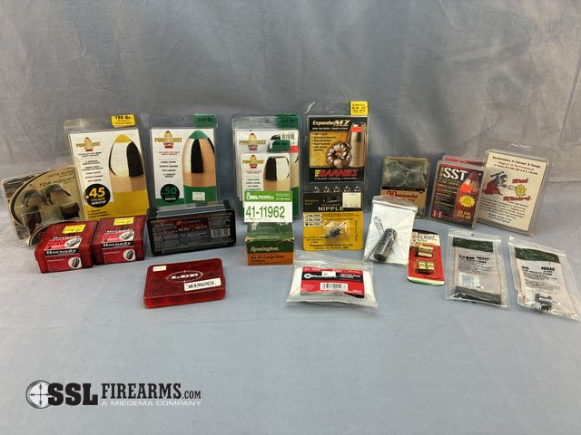 Lot 41-11962 - Mixed Lot of Muzzleloader accessories , parts, and ammunition. (1) Pack of Powerbelt ammunition, .45...