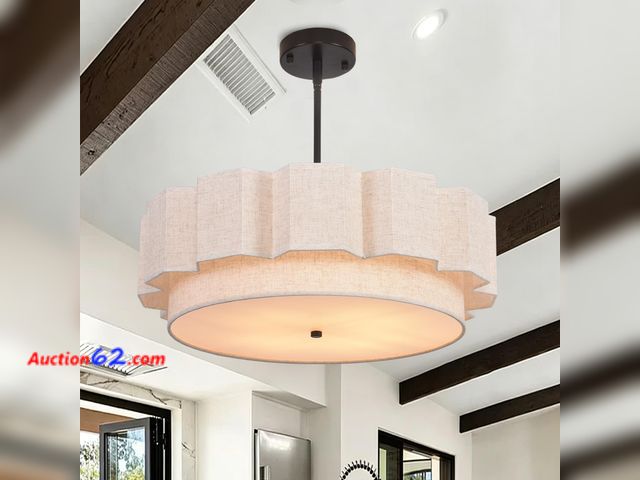 Lot 44-172 - $138.94 Retail price - 2-Tier Large Drum Chandelier for Dining Room Light Fixture 22" Farmhouse Boho Pendant Light Fixture Flush Mount Semi ...