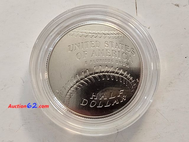 Lot 44-8312p - 2014-D NATIONAL BASEBALL HALL OF FAME CLAD HALF DOLLAR. BRILLIANT UNCIRCULATED. THE FIRST CONCAVE COIN EVER TO BE MINTED. OBVERSE IS A BASEB...