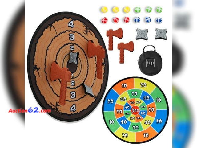 Lot 44-3000o - Lot of 2 - Best Choice Products (Sky7226) Large Double-Sided Dart Board Sticky Ball Axe Star Throwing Game for Kids and Adults W/ Carrying C...