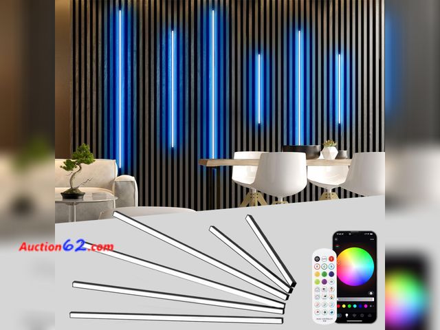 Lot 44-2792 - $89.99 Retail price - Lichaser RGB Black Smart Recessed Lighting for Acoustic Panel, 6 Pcs WiFi LED Strip Light for Wood Slat Wall Panel Com...