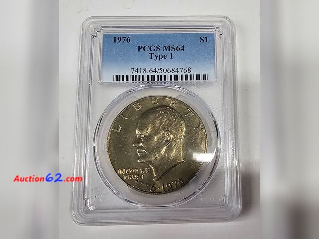 Lot 44-8322b - 1976 BICENTENNIAL TYPE I EISENHOWER DOLLAR GRADED MS64 (MINT STATE) BY PCGS. MINTED IN PHILADELPHIA.-NT