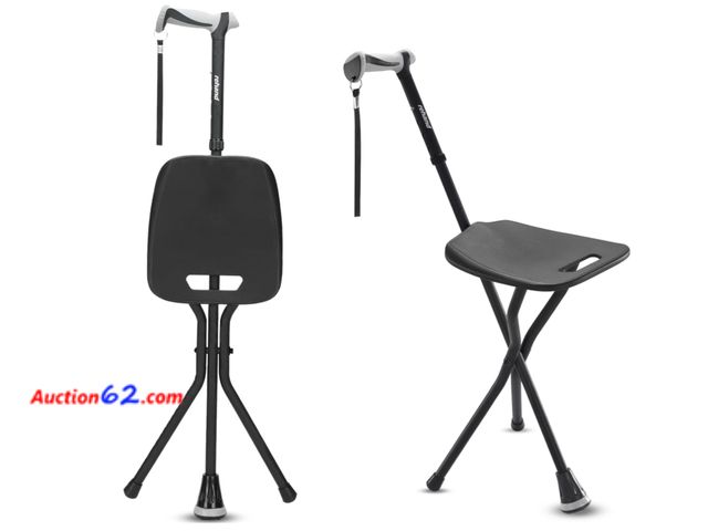 Lot 44-1105p - Retail value $51- REHAND Walking Cane with Seat,Lightweight Foldable, Adjustable, Collapsible Canes with Stool for Men &amp; Women, Heavy Du...