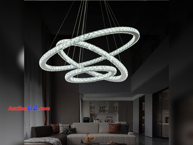 Lot 44-317n - $237.3 Retail price - Siljoy LED Chandelier, Modern Ceiling Light Fixture with 3 Crystal Chandelier Lighting Rings, DIY &amp; 3-Color Changi...