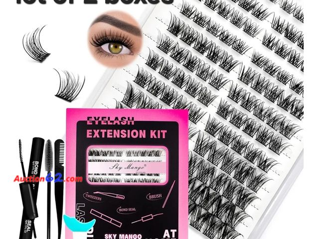 Lot 44-6951g - Lot of 2 SKY MANGO DIY Lash Extension Kits 30D Curl 8-16mm 280 pcs Wispy Individual Eyelashes Cluster with Lash Bond and Seal, Lash Tweezers...