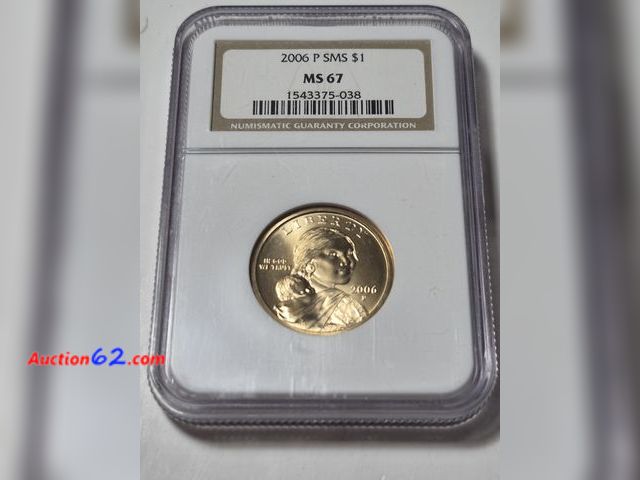 Lot 44-8306j - 2006 P SATIN FINISH SPECIAL MINT SET SACAGAWEA DOLLAR GRADED MS67 (MINT STATE) BY NGC. THIS IS AN OLDER VINTAGE NGC HOLDER. MINTED IN PHILAD...