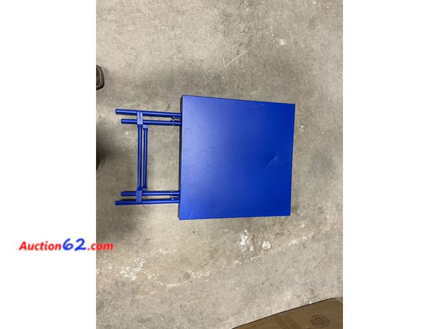 Lot 44-1571w - Metal Slat Folding Table Blue - Room Essentials E-Commerce Return, A basic inspection has been given to this item. Sold AS-IS. Dented Not Te...