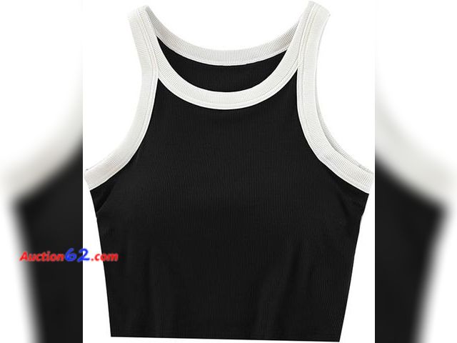 Lot 44-3045g - Size L - Women’S Tops Basic Rib Knit Crop Tank Top Bras Casual Solid Scoop Neck Sleeveless Summer Camisole - Appears New - See Pictures